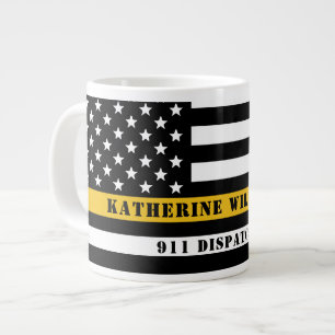 Custom 911 Dispatcher USA Flag Thin Gold Line Jumbo-Tasse