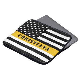 Custom 911 Dispatcher USA Flag Thin Gold Line Laptopschutzhülle