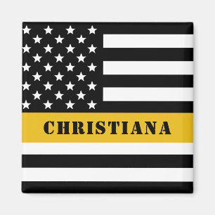 Custom 911 Dispatcher USA Flag Thin Gold Line Magnet