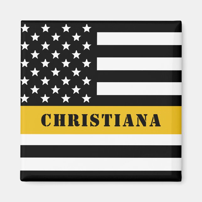 Custom 911 Dispatcher USA Flag Thin Gold Line Magnet (Vorne)