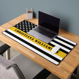 Custom 911 Dispatcher USA Flag Thin Gold Line Schreibtischunterlage