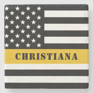 Custom 911 Dispatcher USA Flag Thin Gold Line Steinuntersetzer