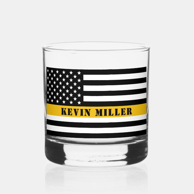 Custom 911 Dispatcher USA Flag Thin Gold Line Whiskyglas (Vorderseite)