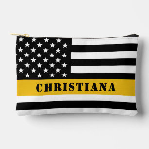 Custom 911 Dispatcher USA Flag Thin Gold Line Zubehörtasche