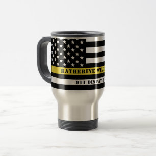 Custom 911 Dispatcher USA Flag Thin Yellow Line Reisebecher