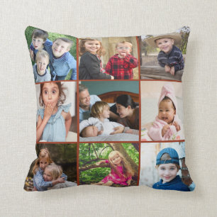Custom 9 Foto Collage Family Quote Red Keepake Kissen