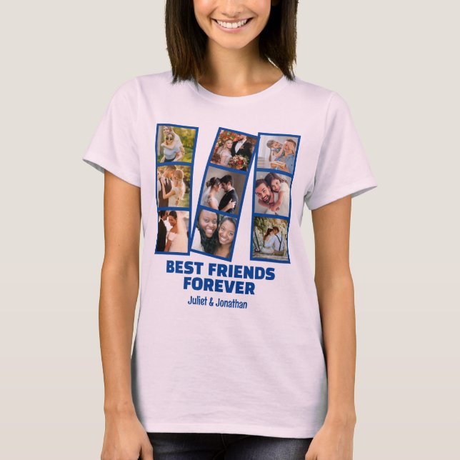 Custom 9 Foto Collage & Name Best Friend Forever T-Shirt (Vorderseite)