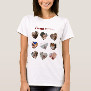 Custom 9 Foto Heart Collage Proud Mama Mother Moth T-Shirt