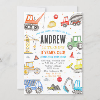 Custom a Modern Construction Birthday Party Einladung