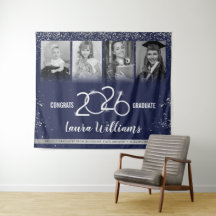 Custom Abschluss Banner Foto Collage Blue Silver