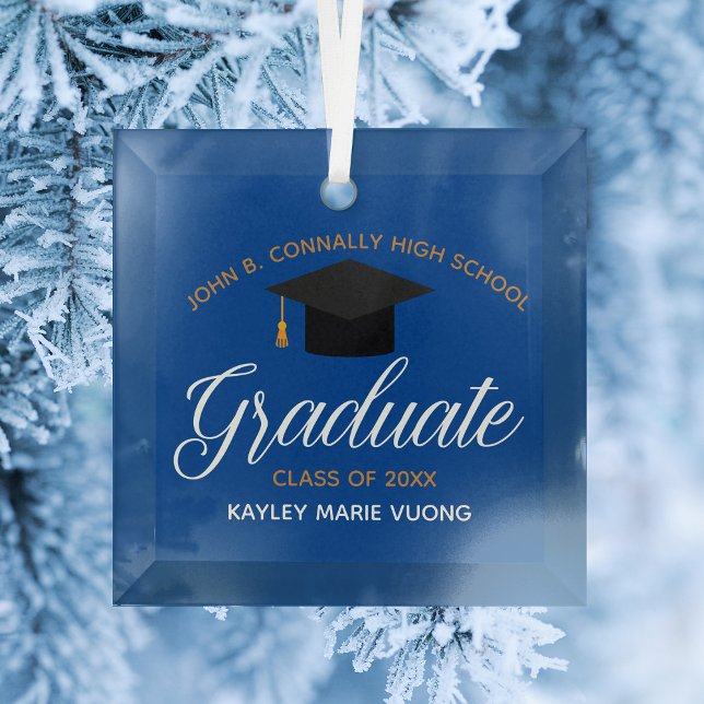 Custom Abschluss Blue Gold Graduate Weihnachten Ornament Aus Glas (Von Creator hochgeladen)