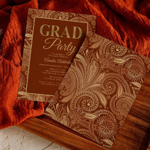 Custom Abschluss Burgundy Gold Paisley Einladung