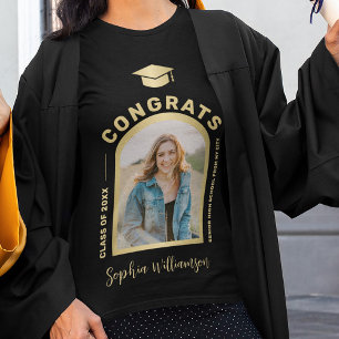 Custom Abschluss Foto Glückwünsche gradgold schwar T-Shirt