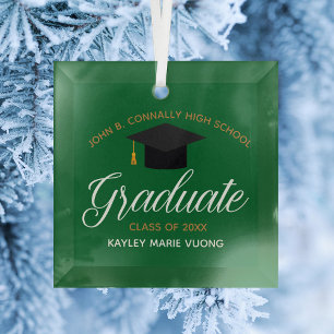 Custom Abschluss Green Gold Graduate Weihnachten Ornament Aus Glas