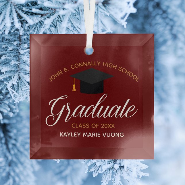 Custom Abschluss Maroon Gold Graduate Weihnachten Ornament Aus Glas (Von Creator hochgeladen)