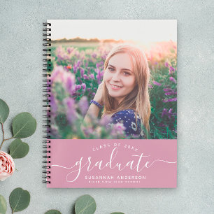 Custom Abschluss Modern Chic Cassis Script Foto Notizbuch