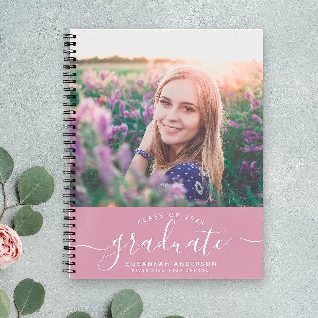 Custom Abschluss Modern Chic Cassis Script Foto Notizbuch (Von Creator hochgeladen)