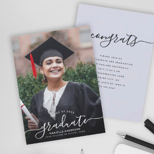 Custom Abschluss Modernes, elegantes Script-Foto Einladung