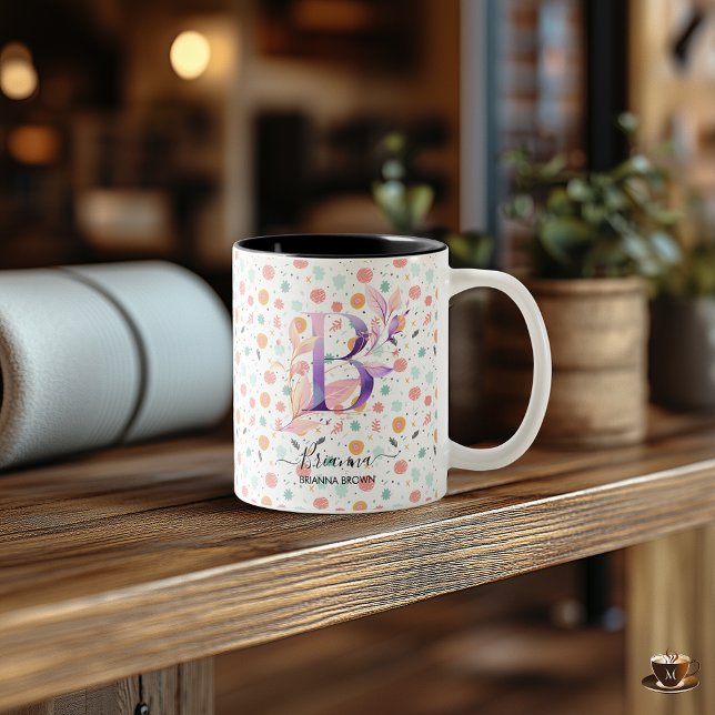 Custom Abstrakt Boho Chic Floral Monogram Tasse -  (Von Creator hochgeladen)