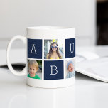 Custom Abuelo Grandfather Photo Collage Kaffeetasse<br><div class="desc">Create a sweet keepsake for a beloved grandpa this Father's Day or Grandparents Day with this simple design that features six of your favorite Instagram photos, arranged in a collage layout with alternating squares in navy blue, spelling out "Abuelo." Personalize with favorite photos of his grandchildren for a treasured gift...</div>