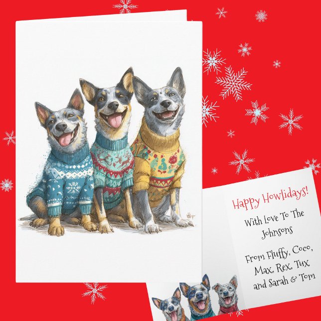 Custom ACD Heeler Weihnachten Ugly Sweater Holiday Karte (Von Creator hochgeladen)