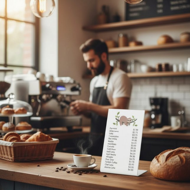 Custom Acrylic Pedestal Menu Sign with Sloth  Sockelschild (Von Creator hochgeladen)