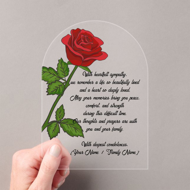 Custom Acrylic Sympathy Card mit Rote Rose Acryleinladungen (Insitu (Handheld))