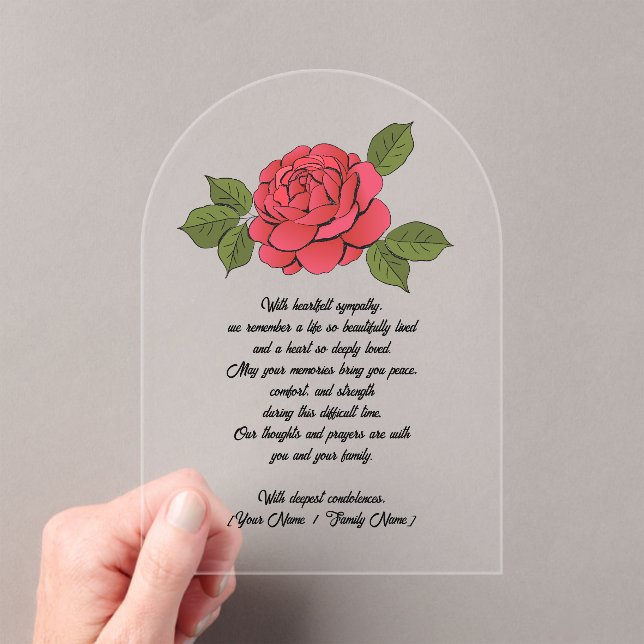 Custom Acrylic Sympathy Card with a Red Rose Acryleinladungen (Insitu (Handheld))