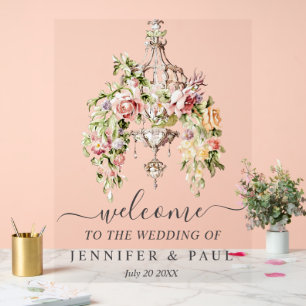 Custom Acrylic Wedding Sign mit floralen Kronleuch Acrylschild