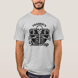 Custom ADD NAME Skull Skateboard Skate Shop T-Shirt