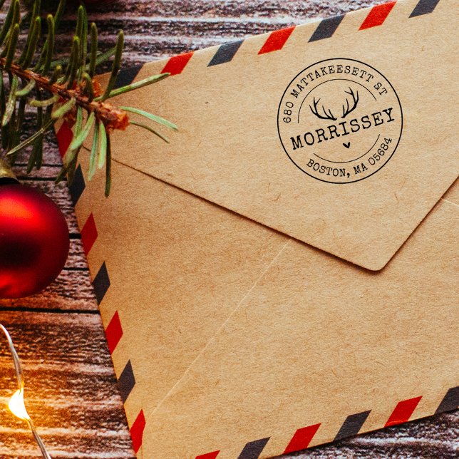 Custom Address Deer Antlers Permastempel (Custom Return Address Deer Antlers Self-inking Stamp)