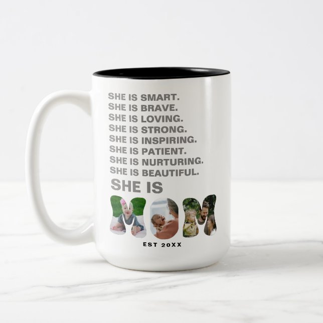 Custom Affirmation New Mom photo Gift Zweifarbige Tasse (Links)