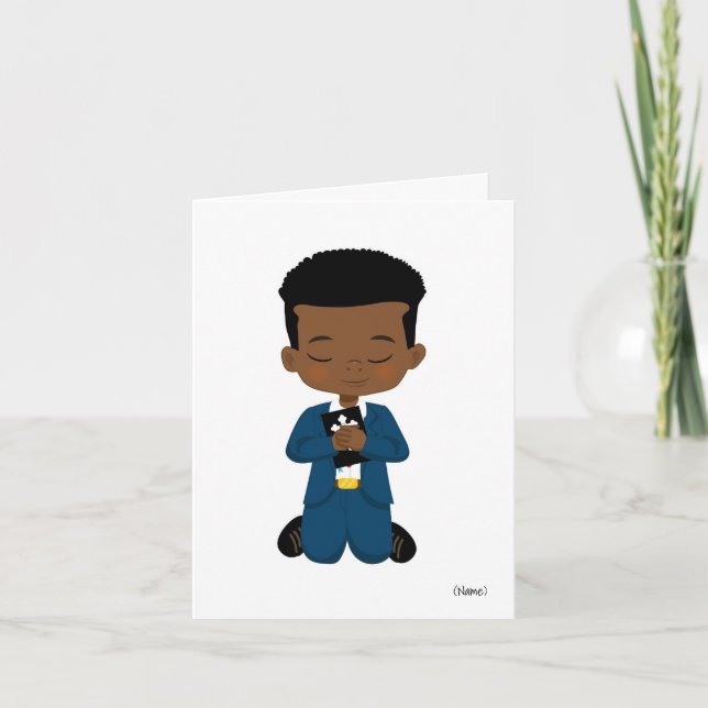 Custom African-American Boy Holy Communy Card Karte (Vorderseite)
