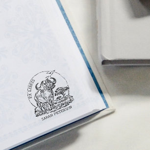 Custom African Buffalo Ex Libris Buchzeichen Gummistempel