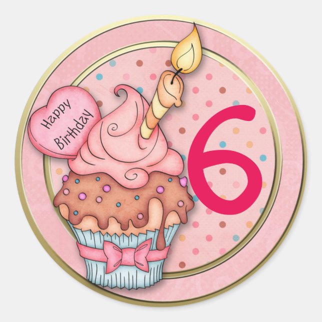 Custom Age Birthday Cupcake Toppers oder Cup Label Runder Aufkleber (Vorderseite)