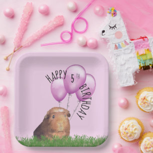 Custom Age Birthday Guinea Pig Lila Balloons Pa Pappteller