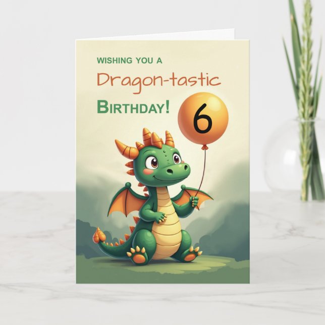 Custom Age Birthday Niedlich Dragon Holloon Karte (Vorderseite)