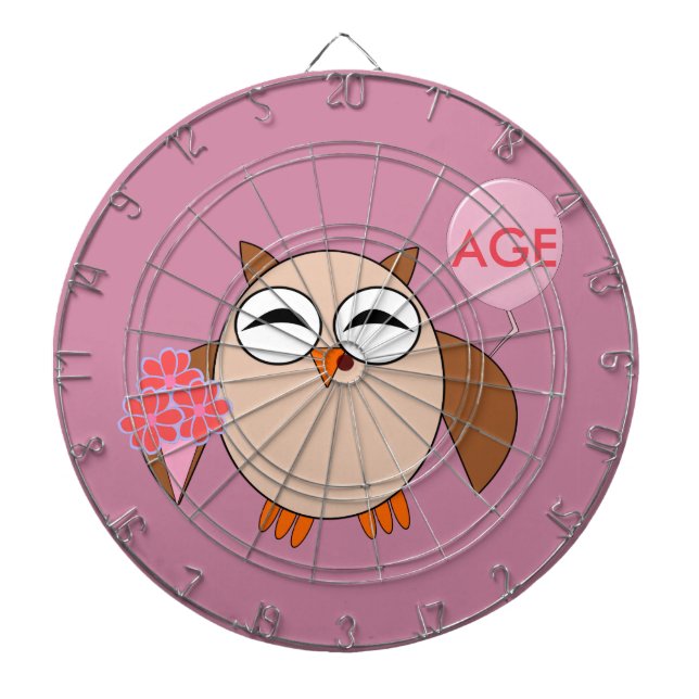 Custom Age Birthday Owl Dart Board Dartscheibe (vorne)