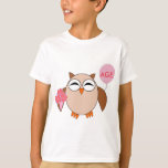 Custom Age Birthday Owl Kids T Shirt<br><div class="desc">Diese lustigen Kinder zum Shirt haben eine niedliche, braune Eule mit großen, schläfrigen Augen. Die Eule hält einen hübschen, blassrosa Ballon und einen Strauß mit hellrosa Blume, umhüllt in einen blassrosa Kegel. Der Ballon hat anpassbaren Text im Inneren, sodass Sie es personalisieren können, um jedes Alter von 1 bis 100...</div>