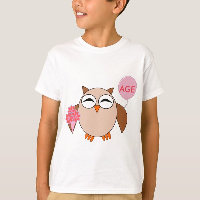 Custom Age Birthday Owl Kids T Shirt (Vorderseite)