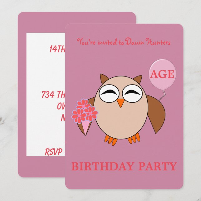 Custom Age Birthday Owl Party Einladung (Vorne/Hinten)