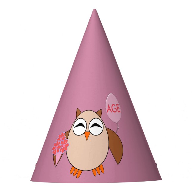 Custom Age Birthday Owl Party Hat Partyhütchen (Vorderseite)