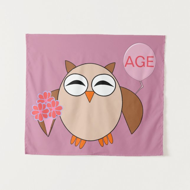 Custom Age Birthday Owl Tapestes Wandteppich (Vorderseite (Horizontal))