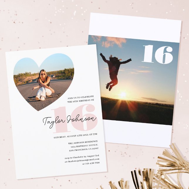 Custom Age Birthday Party Foto Teart White Einladung (Von Creator hochgeladen)