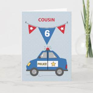 Custom Age Cousin 6. Geburtstag Blue Police Car Karte