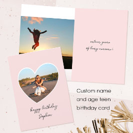Custom Age Happy Birthday Foto Tee Teen Pink Karte