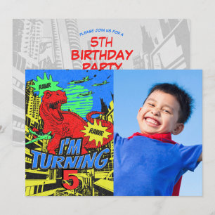 Custom Age Kid Comic Dinosaur Geburtstagsparty Fot Einladung