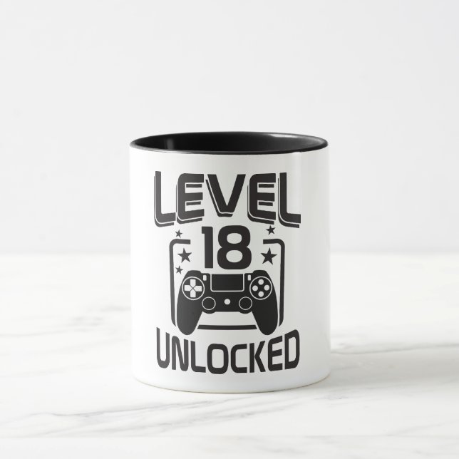 Custom Age Level 18 Unlocked Birthday Gamer Mug Tasse (Zentrum)
