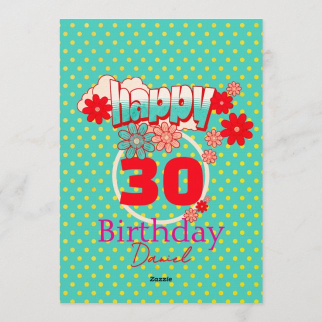 Custom Age & Name Vibrant Birthday Party Einladung (Rückseite)