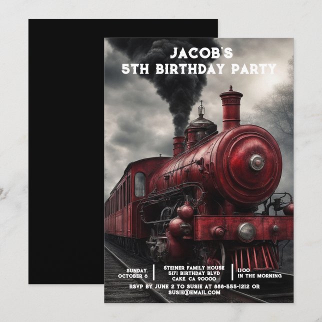 Custom Age Train Birthday Party Invitations Einladung (Vorne/Hinten)